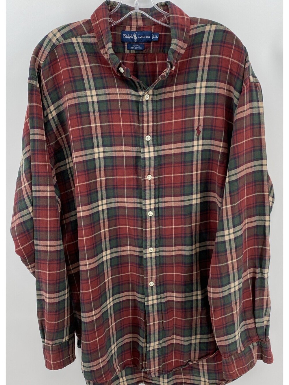 VTG Ralph Lauren Plaid Flannel Shirt Men's Size XL Red/Green Long Sleeve